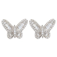 18 Karat White Gold Mosaic Set Diamond Butterfly Earrings 18 Karat White Gold Mosaic Set Diamond Butterfly Earrings