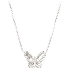 18 Karat White Gold Mosaic Set Diamond Butterfly Necklace