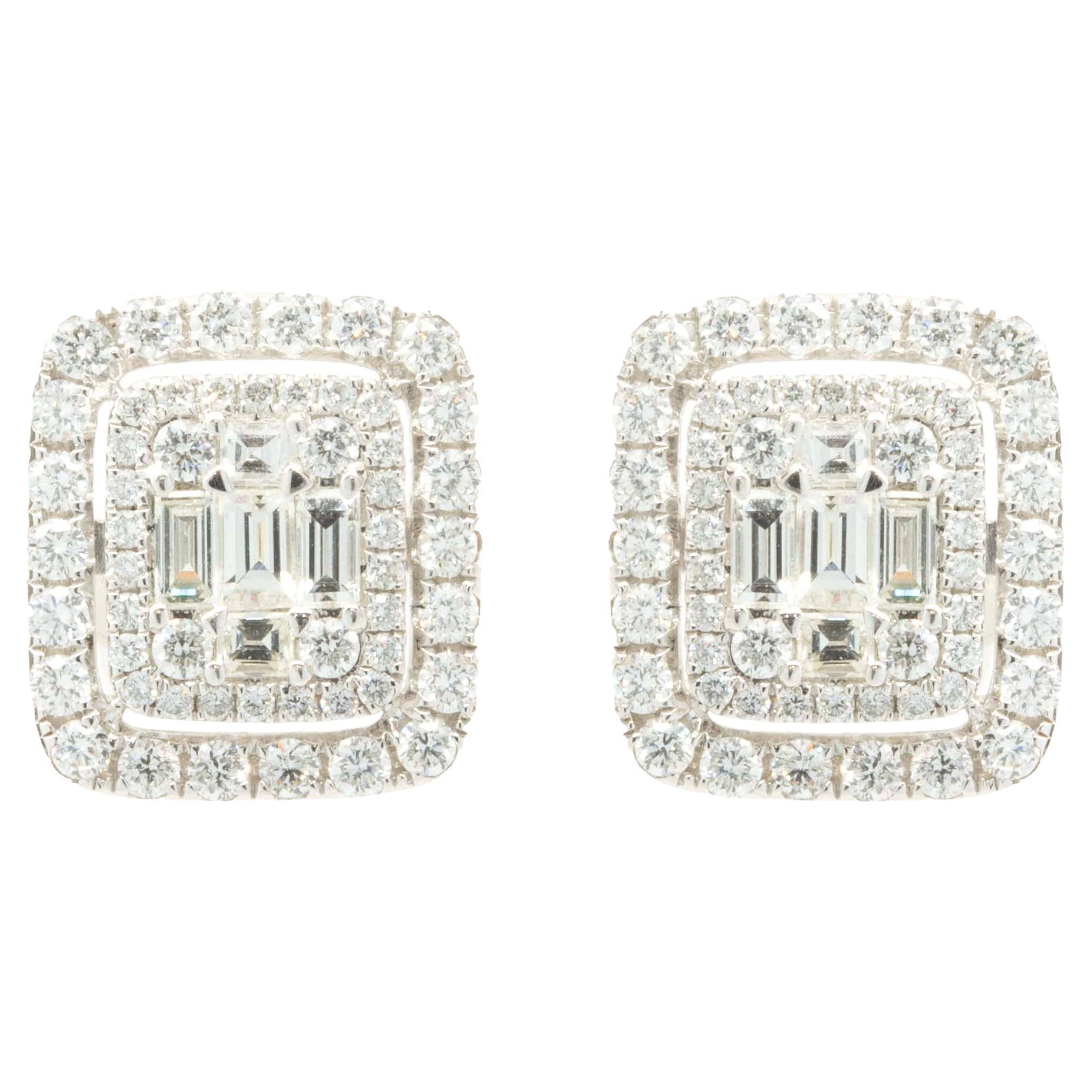 18 Karat White Gold Mosaic Set Diamond Cluster Stud Earrings For Sale
