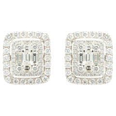 18 Karat White Gold Mosaic Set Diamond Cluster Stud Earrings