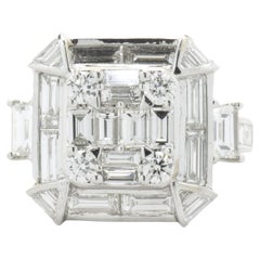 18 Karat White Gold Mosaic Set Diamond Cocktail Three Stone Style Ring