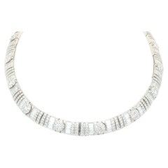 18 Karat White Gold Mosaic Set Diamond Collar Necklace