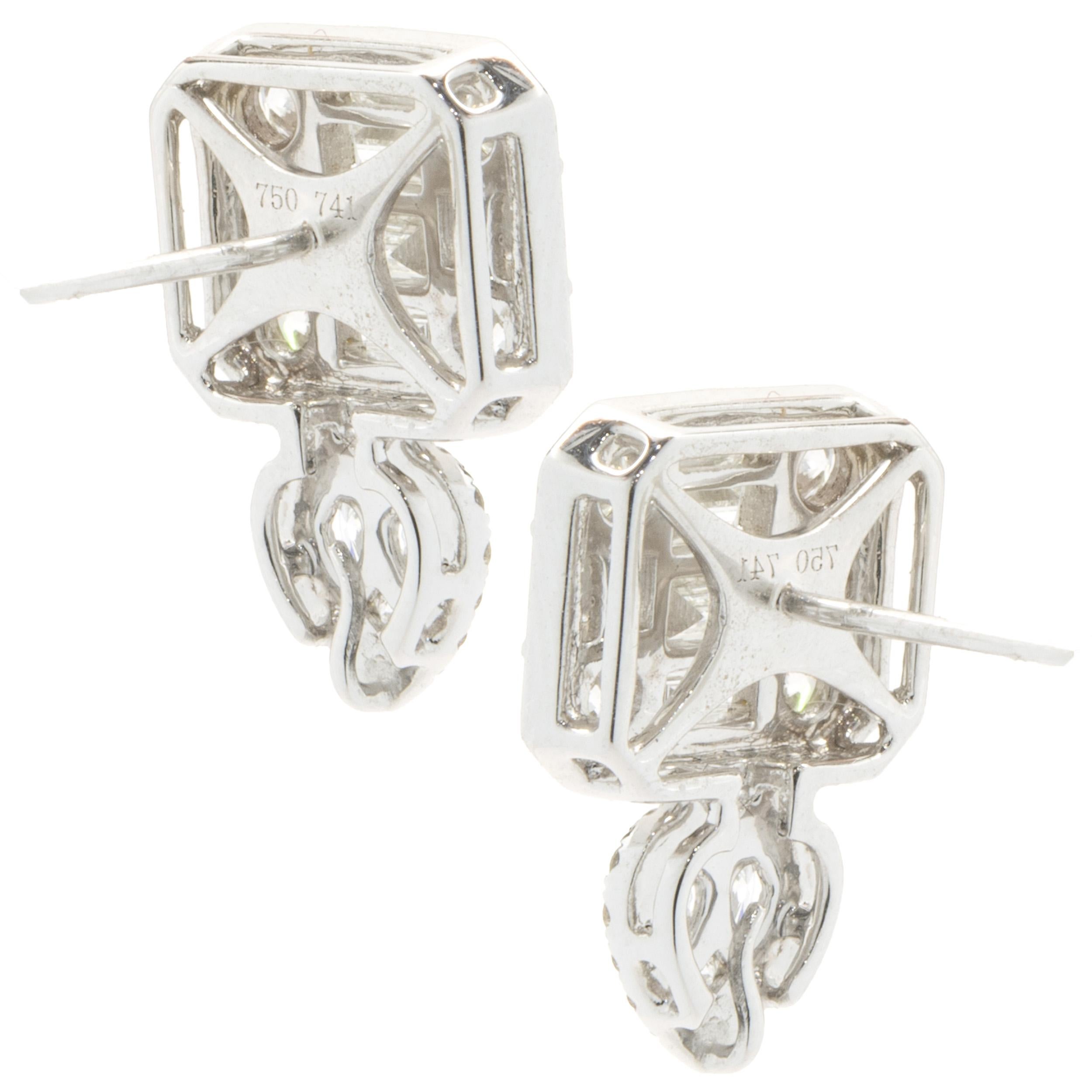 Baguette Cut 18 Karat White Gold Mosaic Set Diamond Fashion Earrings For Sale