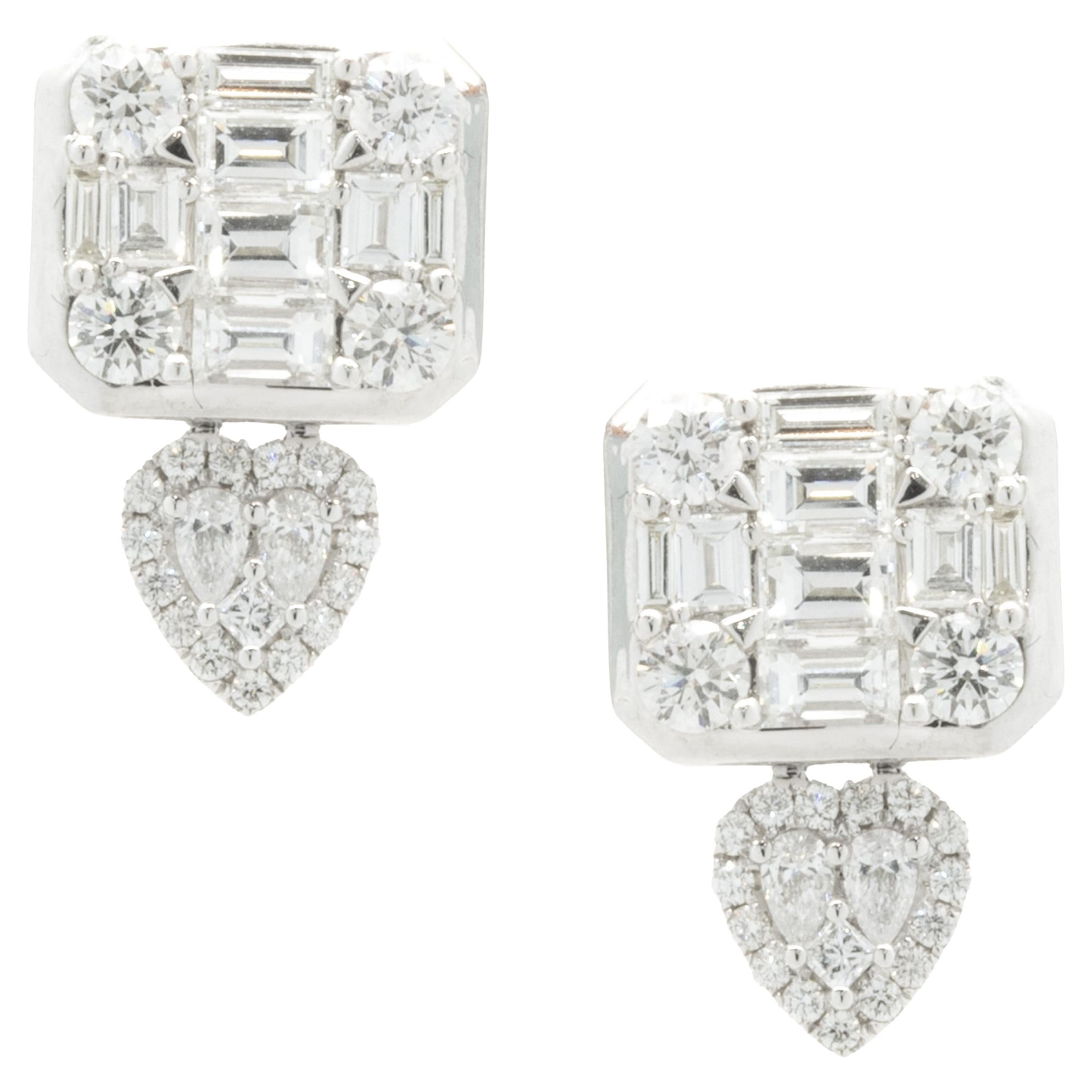 18 Karat White Gold Mosaic Set Diamond Fashion Earrings For Sale