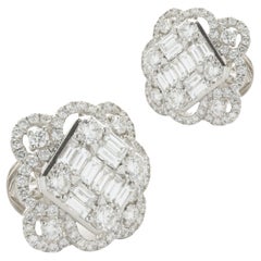 18 Karat White Gold Mosaic Set Diamond Flower Earrings