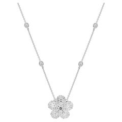 18 Karat White Gold Mosaic Set Diamond Flower Necklace
