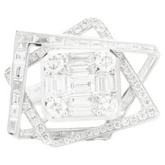 18 Karat White Gold Mosaic Set Diamond Geometric Stack Ring