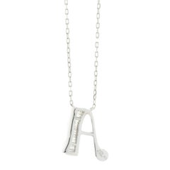 18 Karat White Gold Mosaic Set Diamond Initial A Necklace