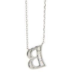 18 Karat White Gold Mosaic Set Diamond Initial B Necklace