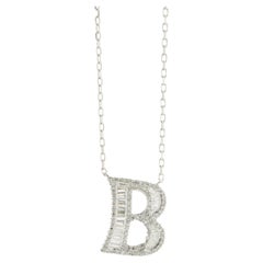 18 Karat White Gold Mosaic Set Diamond Initial B Necklace