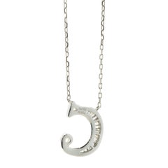 18 Karat White Gold Mosaic Set Diamond Initial C Necklace
