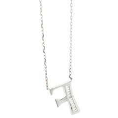 18 Karat White Gold Mosaic Set Diamond Initial F Necklace