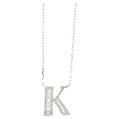 18 Karat White Gold Mosaic Set Diamond Initial K Necklace