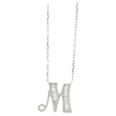 18 Karat White Gold Mosaic Set Diamond Initial M Necklace