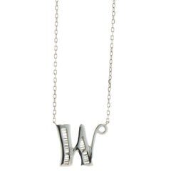 18 Karat White Gold Mosaic Set Diamond Initial W Necklace