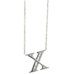 18 Karat White Gold Mosaic Set Diamond Initial X Necklace
