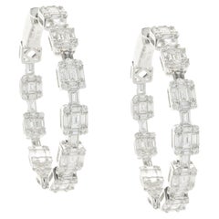 18 Karat White Gold Mosaic Set Diamond Inside Outside Hoop Earrings