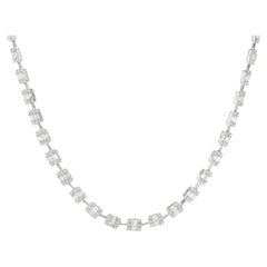 18 Karat White Gold Mosaic Set Diamond Link Opera Length Necklace