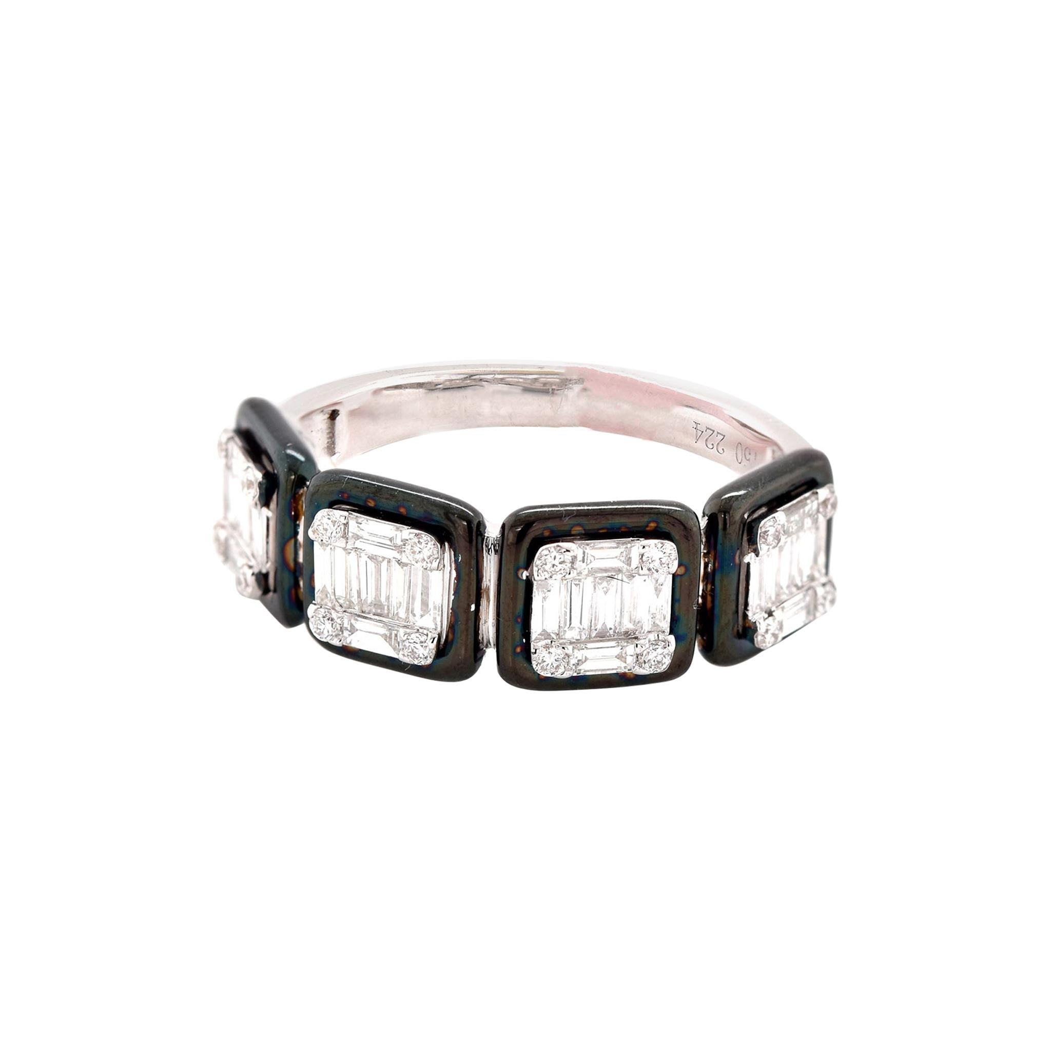 18 Karat White Gold Mosaic Set Diamond Ring with Black Onyx