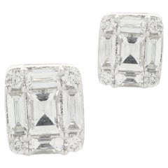 18 Karat White Gold Mosaic Set Diamond Stud Earrings