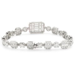 18 Karat White Gold Mosaic Set ID Style Diamond Station Bracelet