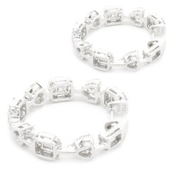 18 Karat White Gold Mosaic Set Multi Shape Diamond Inside Outside Hoop Earrings