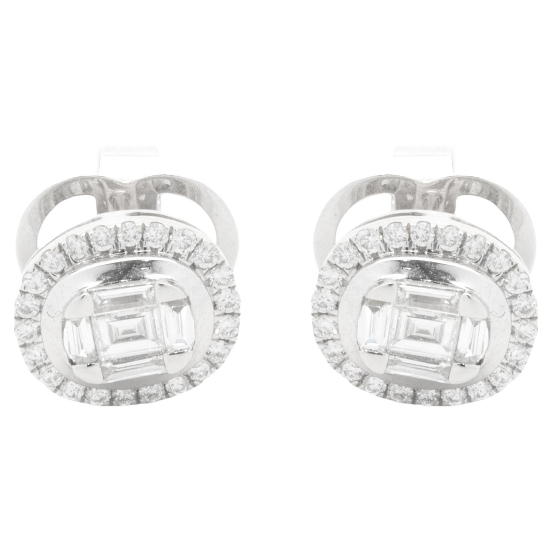 18 Karat White Gold Mosaic Set Oval Diamond Stud Earrings For Sale