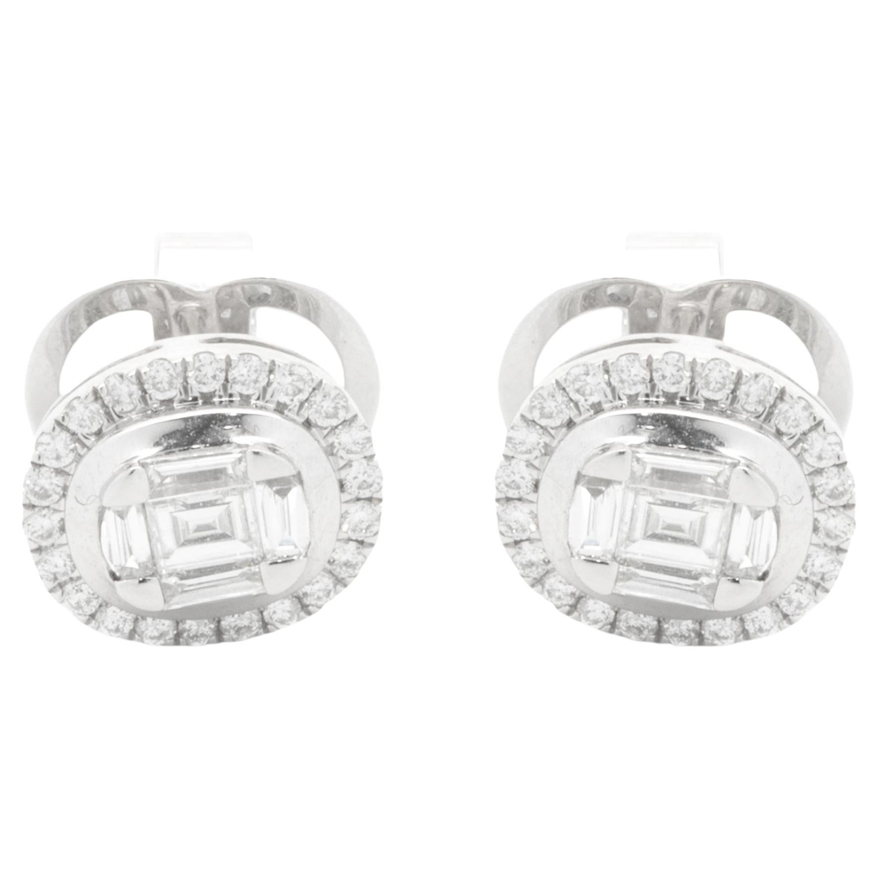 18 Karat White Gold Mosaic Set Oval Diamond Stud Earrings