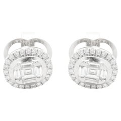 18 Karat White Gold Mosaic Set Oval Diamond Stud Earrings