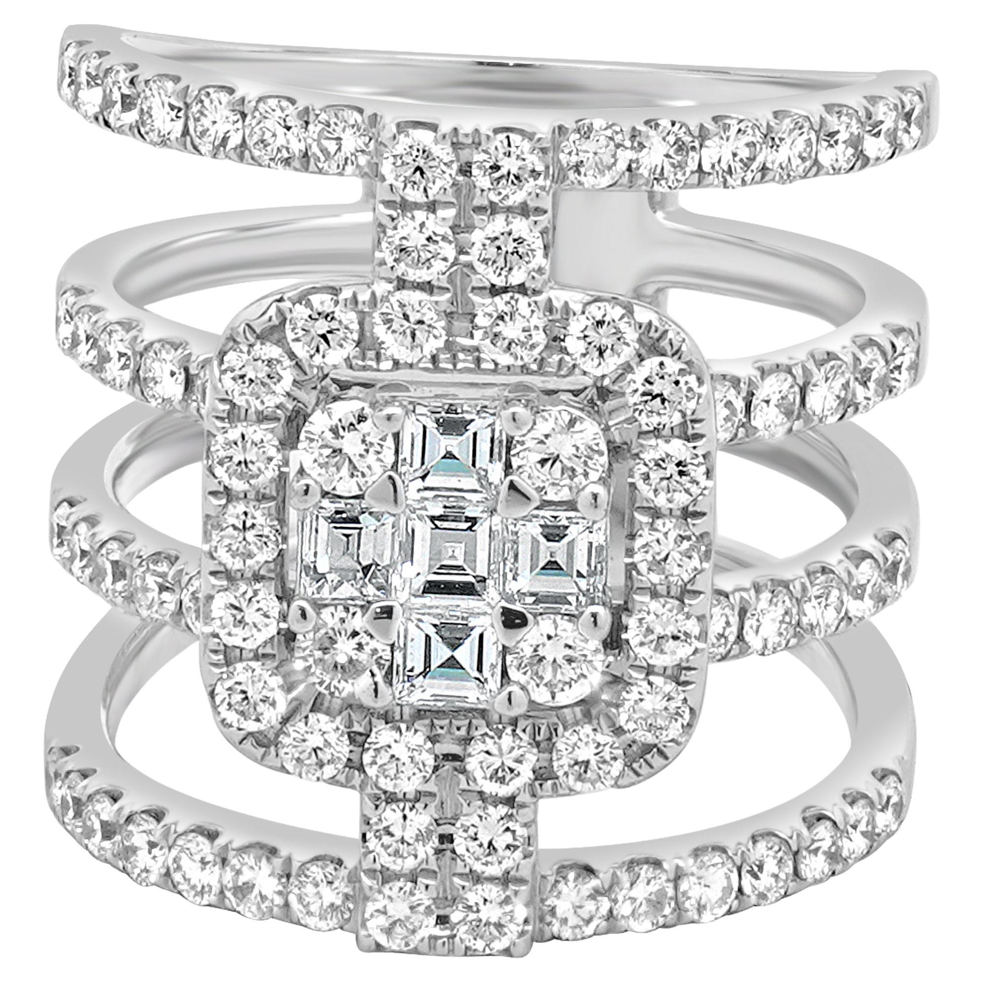 18 Karat White Gold Mosaic Set Three Row Diamond Ring