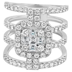 18 Karat White Gold Mosaic Set Three Row Diamond Ring