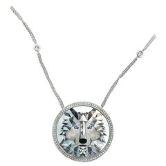 18 Karat White Gold Mother of Pearl, Brilliant cut diamonds, Pendant Necklace