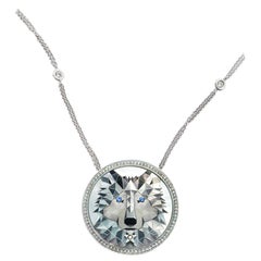 18 Karat White Gold Mother of Pearl, Brilliant cut diamonds, Pendant Necklace 