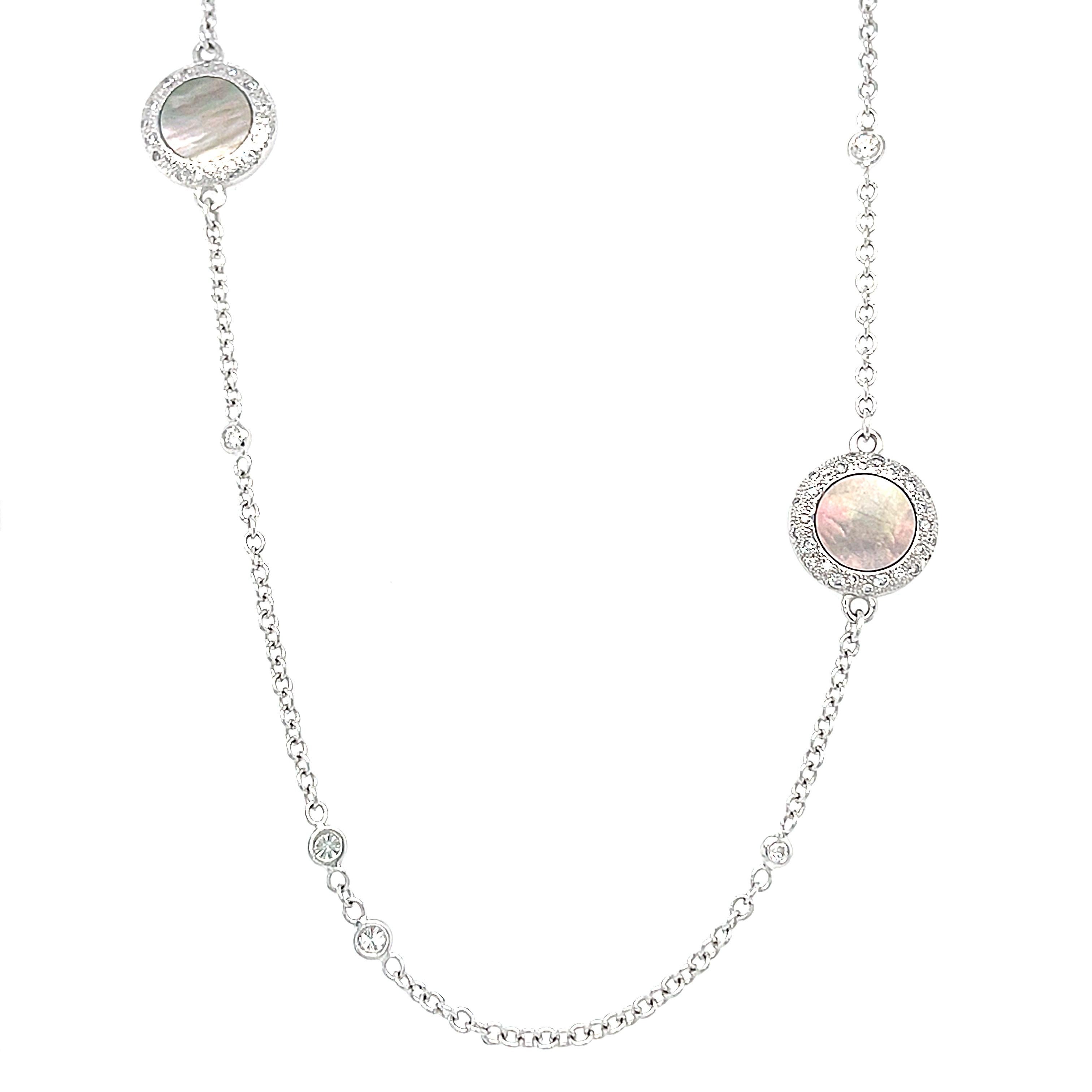Women's 18 Karat White Gold Mother of Pearl Diamond Necklace For Sale
