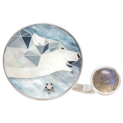 18 Karat White Gold Mother of Pearl, Natural Labradorite Ring