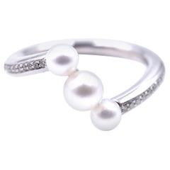 18 Karat White Gold Movado Pearl and Diamond Ring