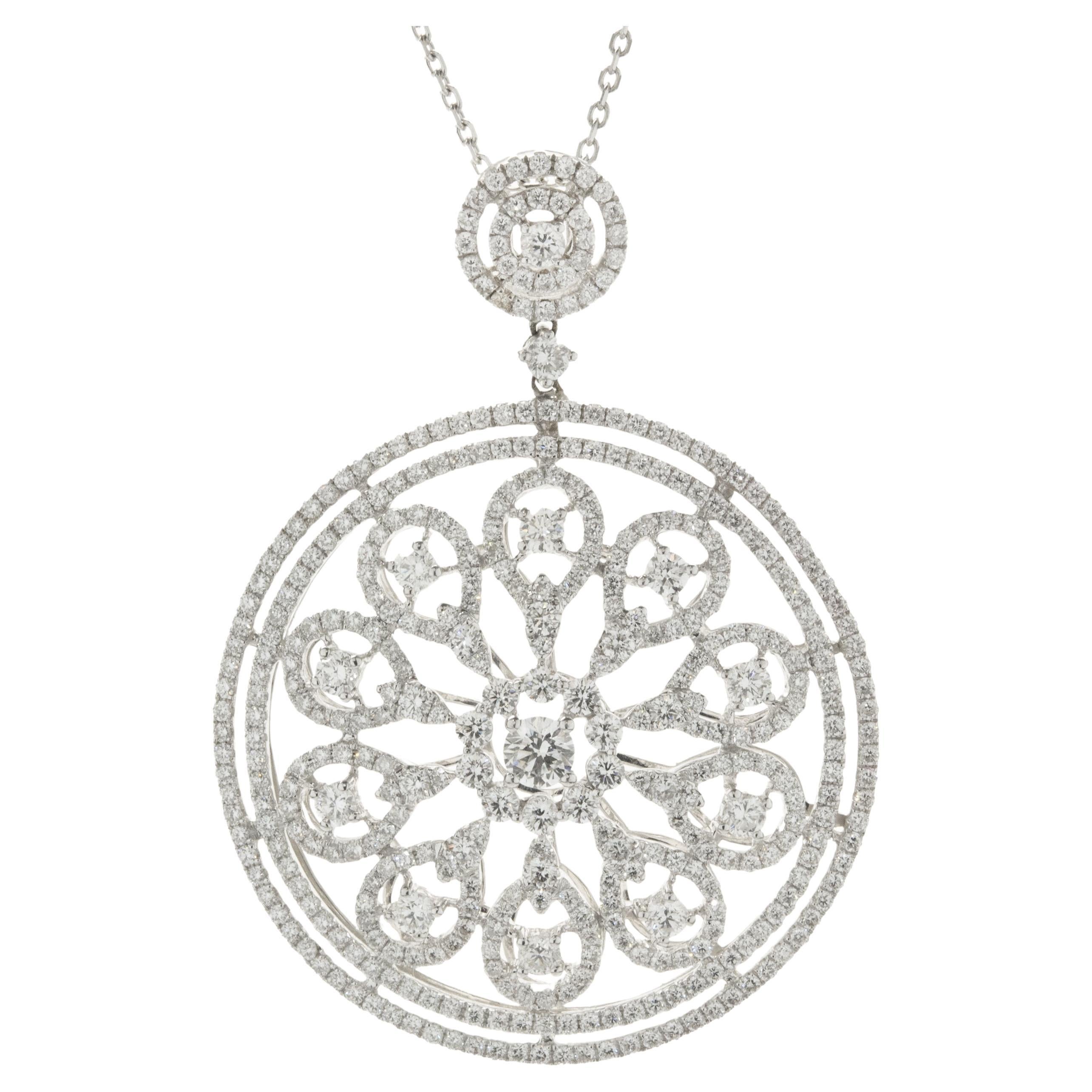 18 Karat White Gold Multi Circle Diamond Open Pendant