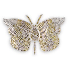 18 Karat White Gold Multi-Color Diamond Butterfly Insect Pin