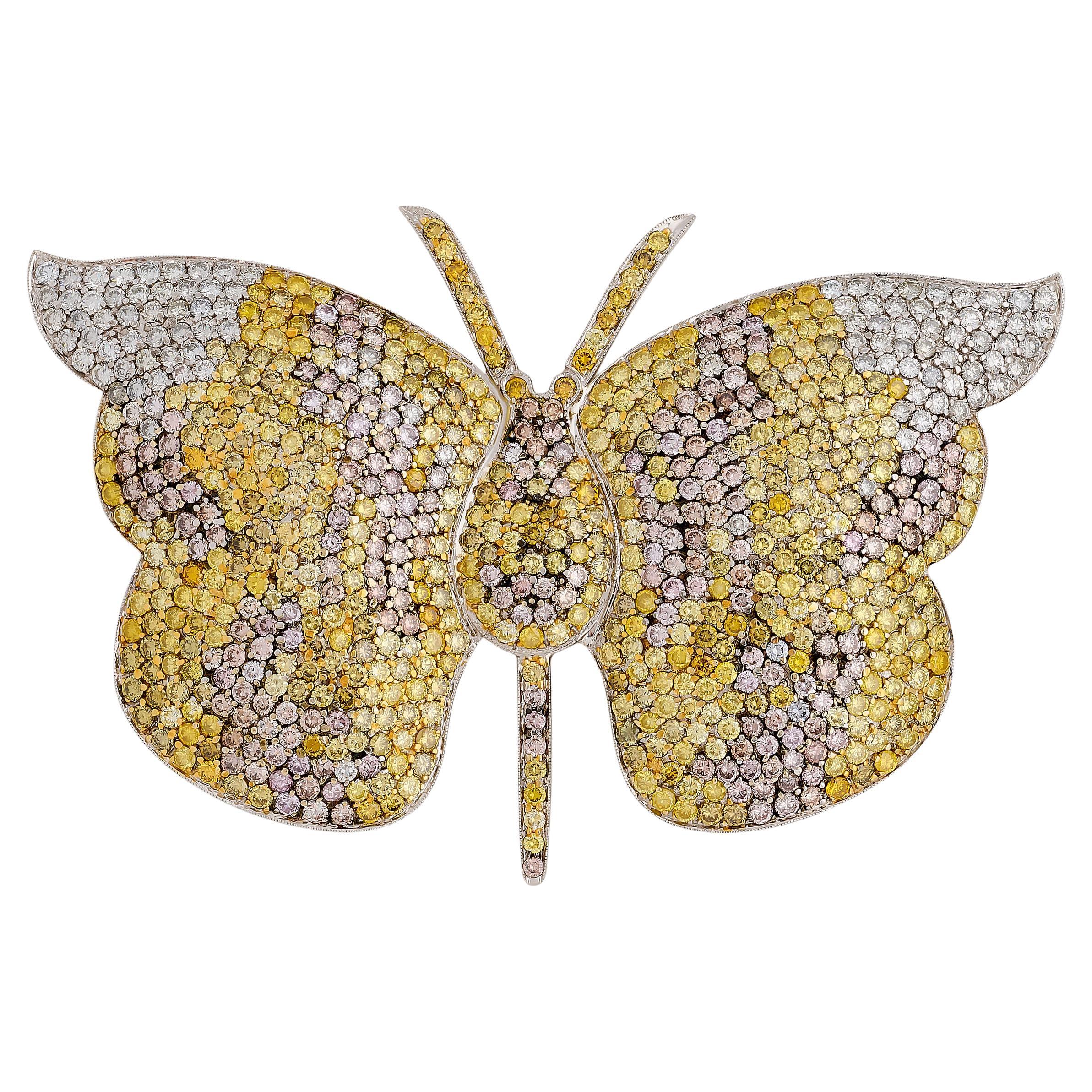 18 Karat Weißgold Multi-Color Diamant Schmetterling Insekt Pin