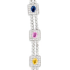 18 Karat White Gold Multi-Color Sapphire and Diamond Link Bracelet