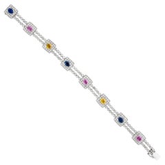 Pulsera de eslabones de oro blanco de 18 quilates con zafiros multicolores y diamantes