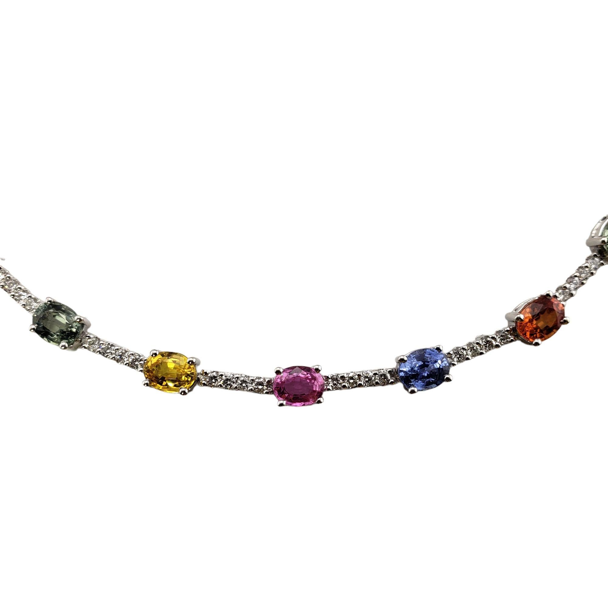 Women's 18 Karat White Gold Multi Colored Natural Sapphire and Diamond Link Bracelet For Sale