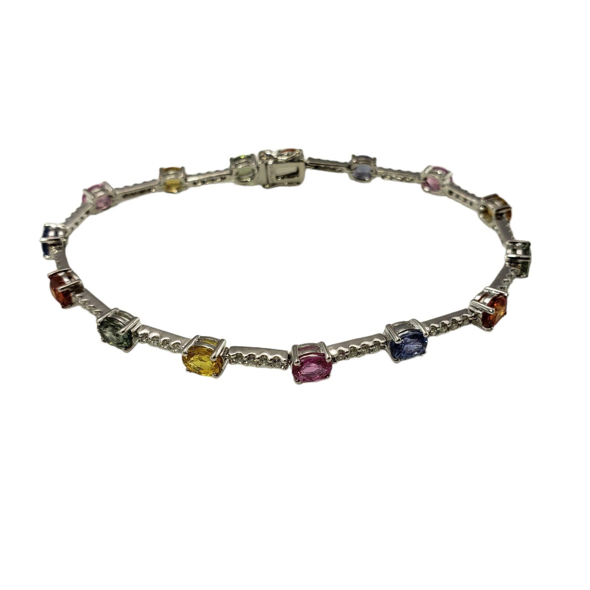 18 Karat White Gold Multi Colored Natural Sapphire and Diamond Link Bracelet For Sale 1
