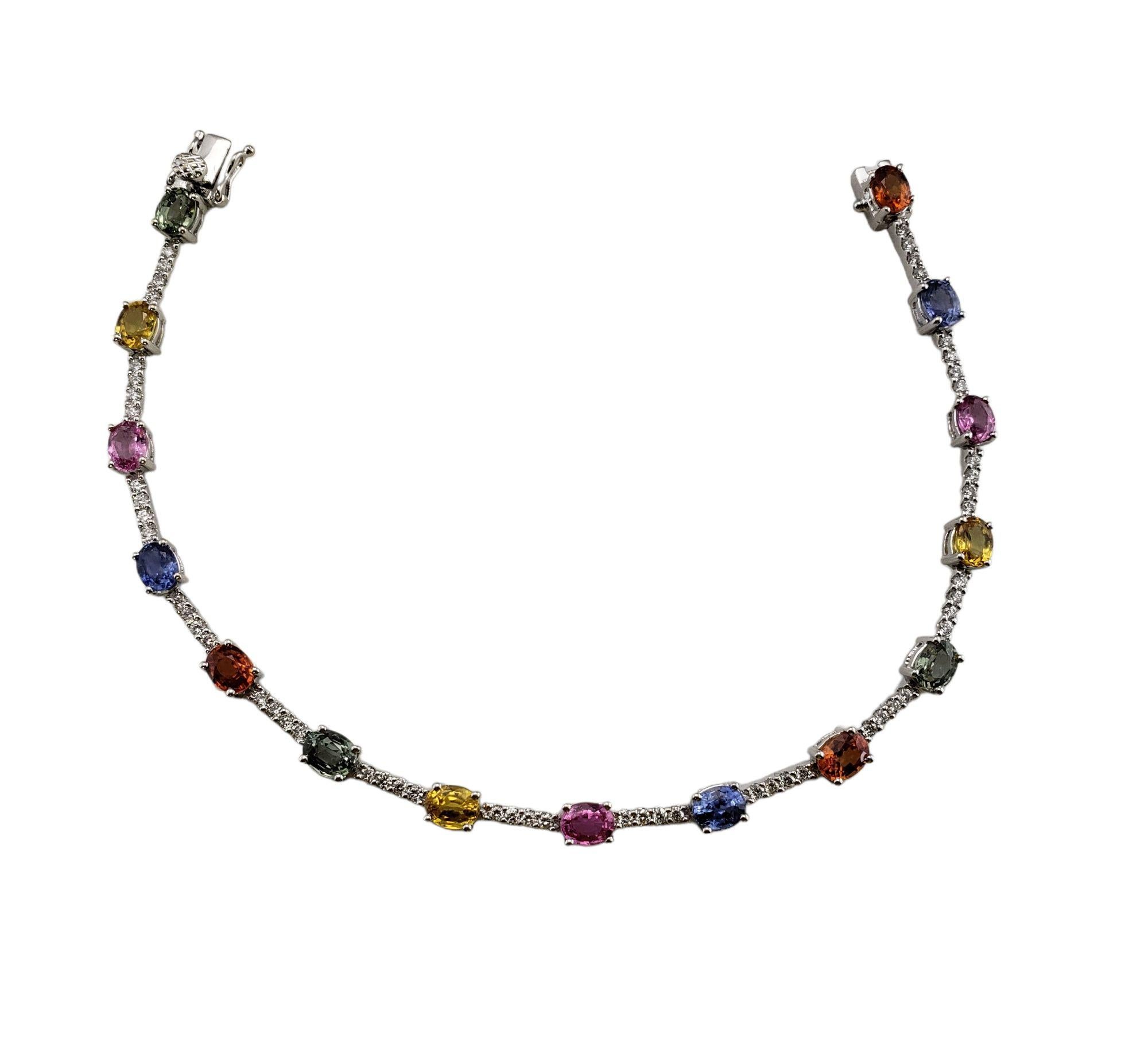 18 Karat White Gold Multi Colored Natural Sapphire and Diamond Link Bracelet For Sale 2