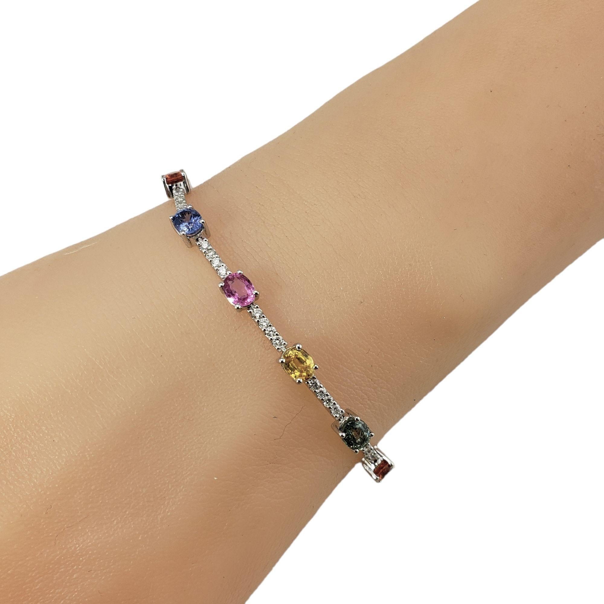 18 Karat White Gold Multi Colored Natural Sapphire and Diamond Link Bracelet For Sale 4