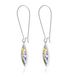 18 Karat White Gold Multi Colored Sapphire and Diamond Cutout Leaf Drop Earrings