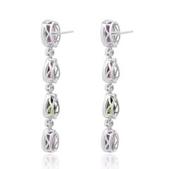 18 Karat White Gold Multi Colored Sapphire and Diamond Drop Earrings