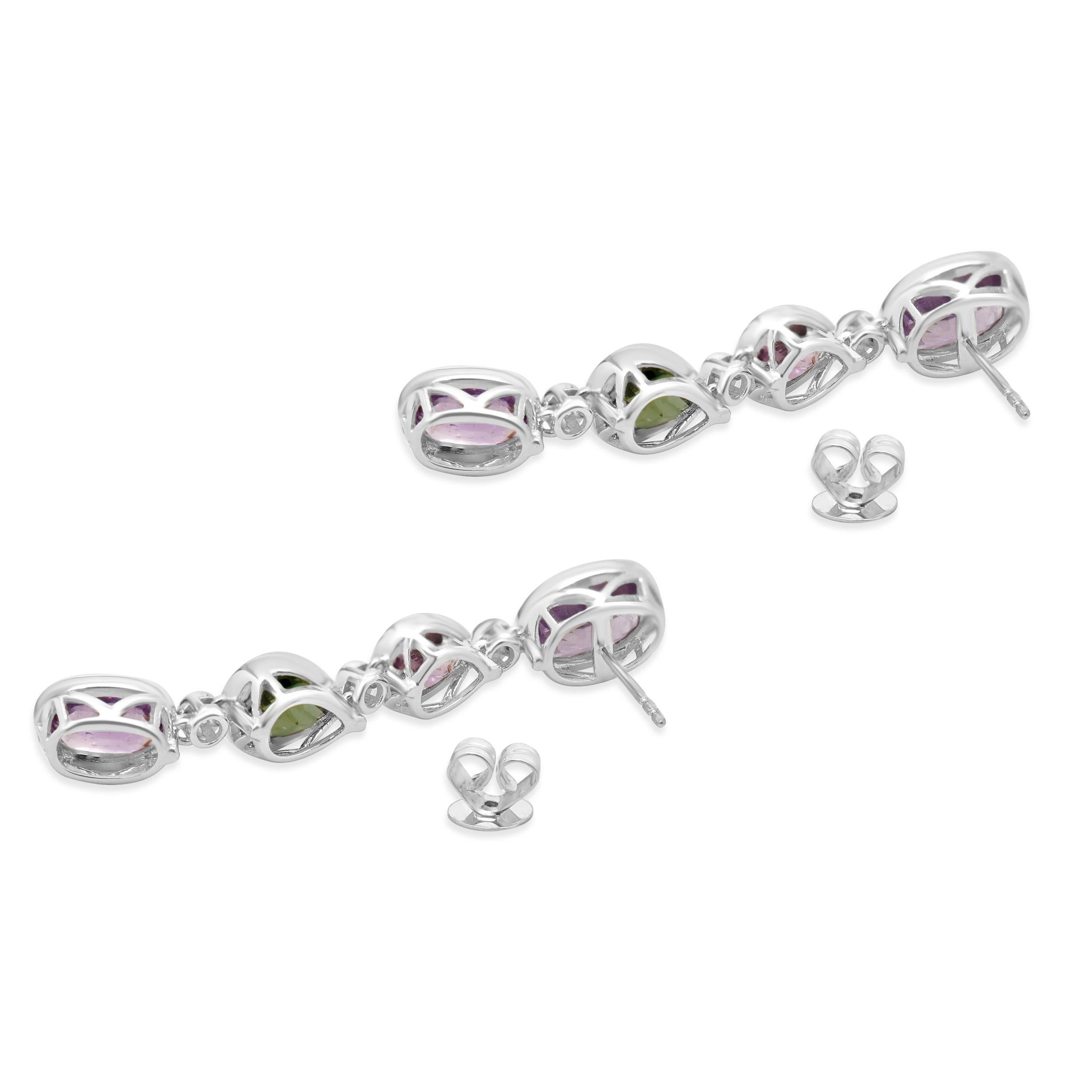 Pendientes Gota Zafiro Multicolor y Diamante Oro Blanco 18 Kilates Corte oval en venta