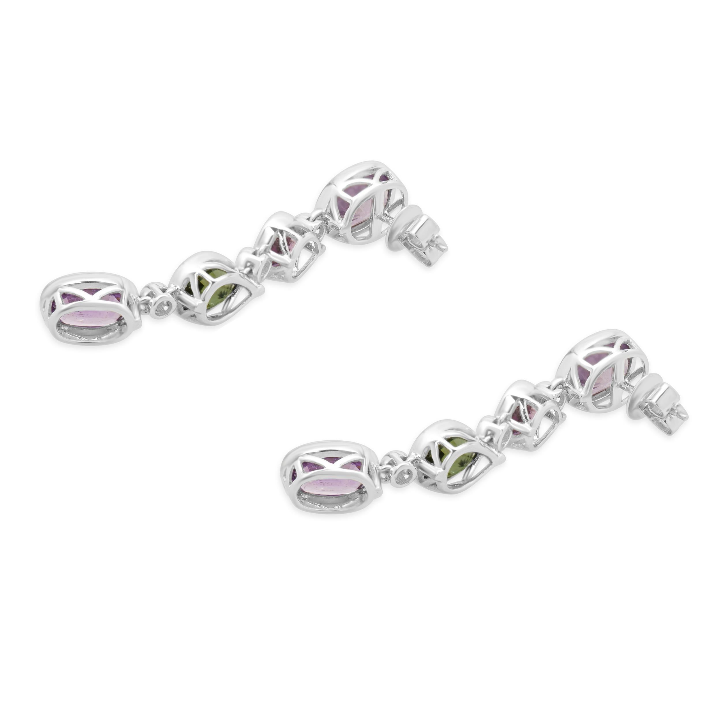Pendientes Gota Zafiro Multicolor y Diamante Oro Blanco 18 Kilates en Excelente estado para la venta en Scottsdale, AZ