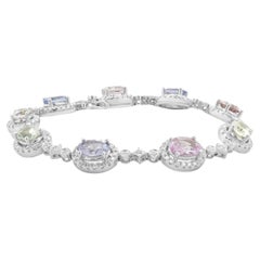 18 Karat White Gold Multi Colored Sapphire and Diamond Inline Bracelet